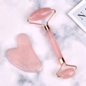 Rose Quartz Gua Sha Roller Massager Jade Scraping Facial Skin Beauty Care Guasha Board Body Natural Scraping Face Massage Tools